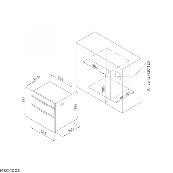Bản vẽ kỹ thuật Máy sấy chén dĩa âm tủ MSC 1005