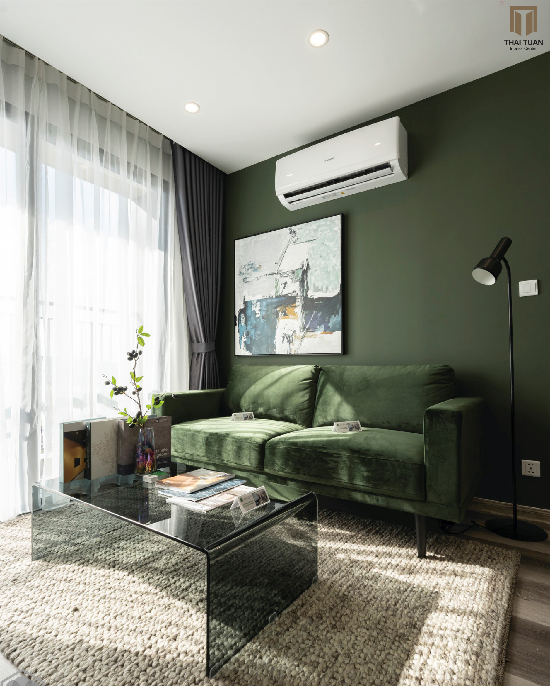 Sofa AConcept xanh lá mạ với chất liệu vải nhung cao cấp