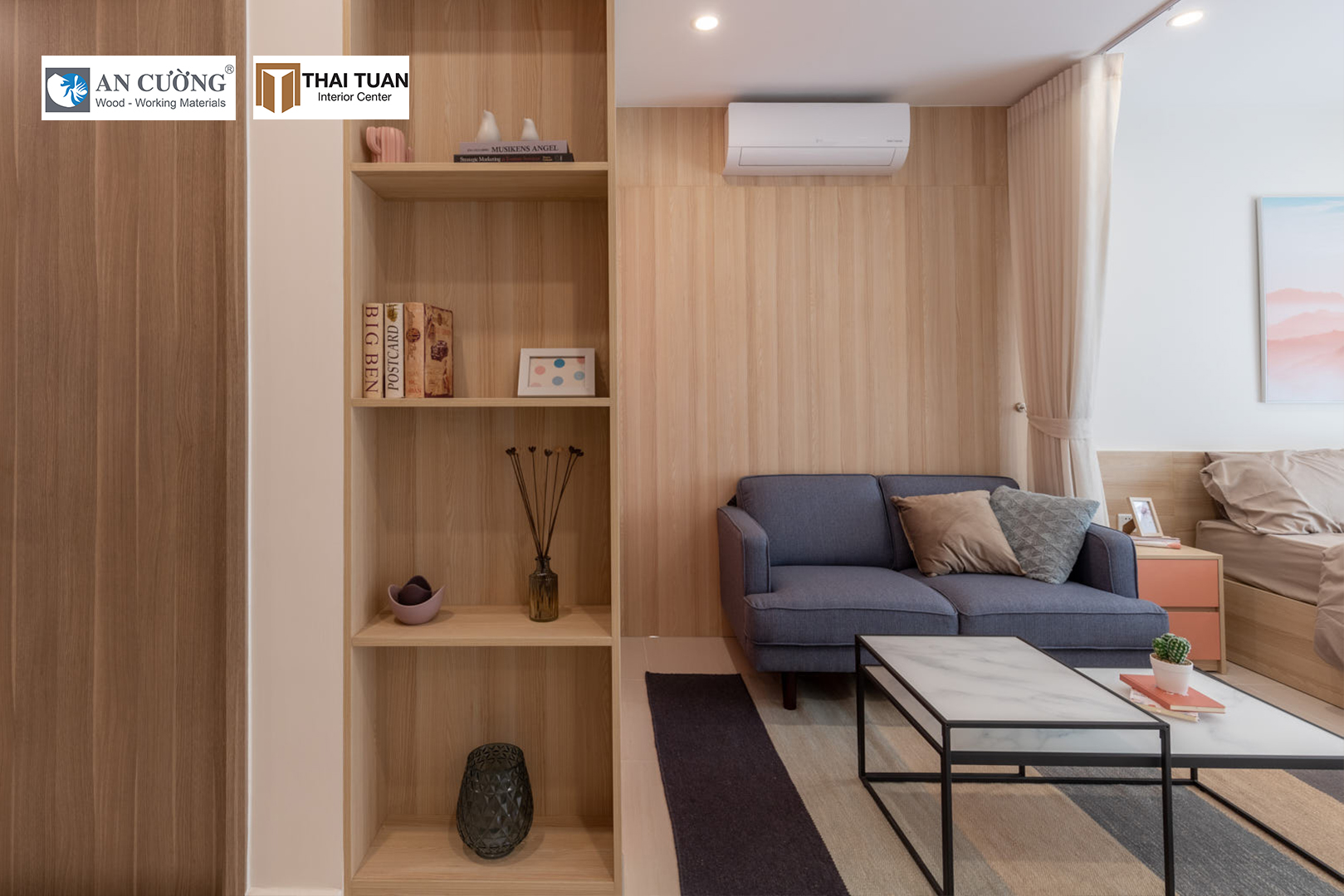 Không gian căn hộ được ứng dụng gỗ công nghiệp An Cường ấm cúng