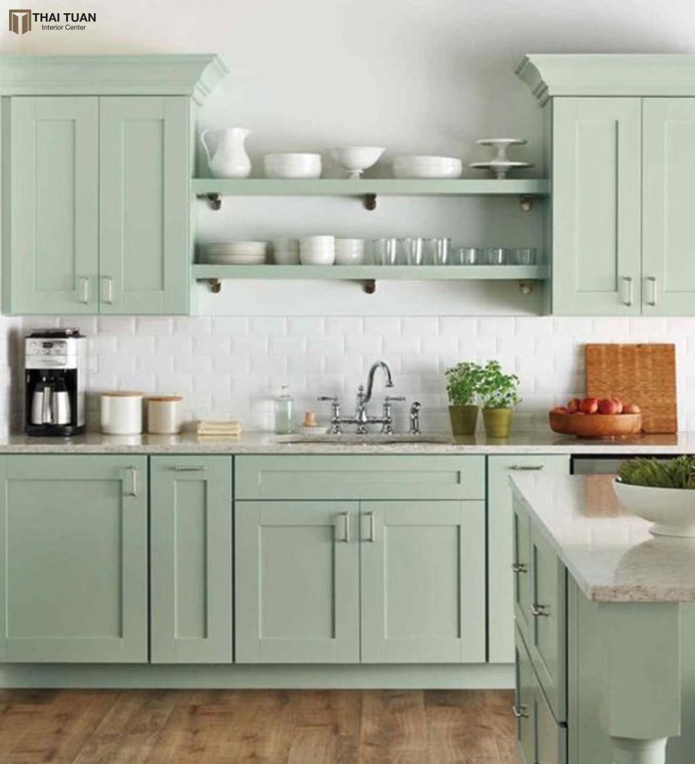 tủ bếp màu xanh ngọc