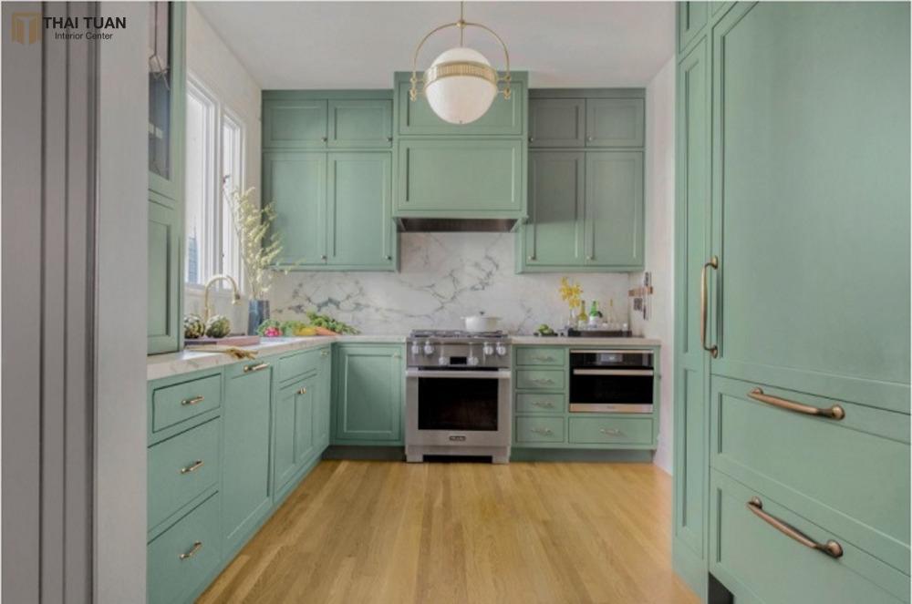 tủ bếp màu xanh ngọc