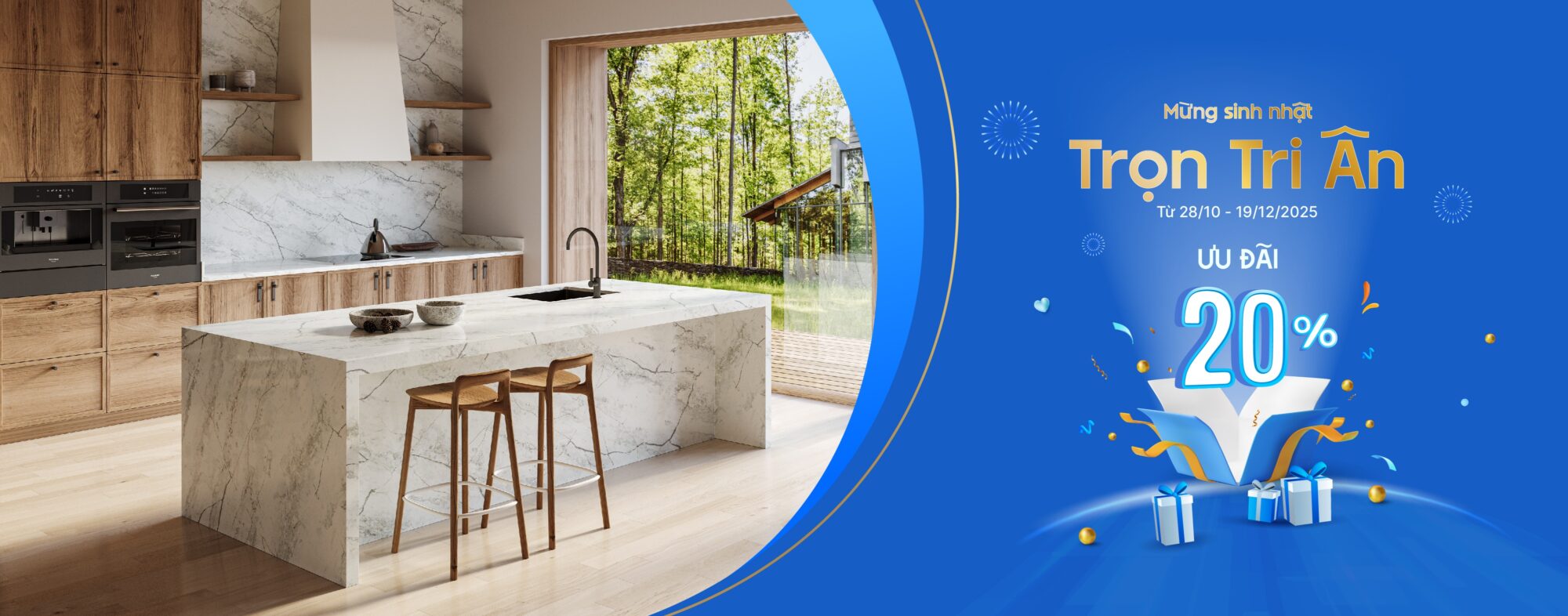 VICOSTONE ƯU ĐÃI 20% MỪNG SINH NHẬT TRỌN TRI ÂN 1 Chương trình khuyến mại cuối năm 2025Chương trình như một lời cảm ơn chân thành Vicostone gửi đến tất cả Quý khách hàng đã tin tưởng và đồng hành cùng thương hiệu trong suốt hành trình 23 năm phát triển